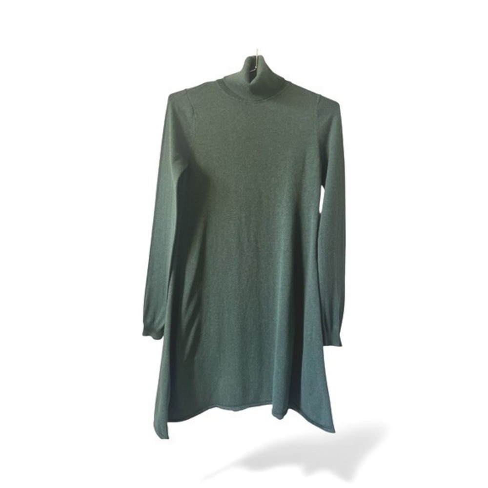 Max Studio XS Turtleneck Long Sleeve Mini Sweater Dress Dark Green Cotton Rayon
